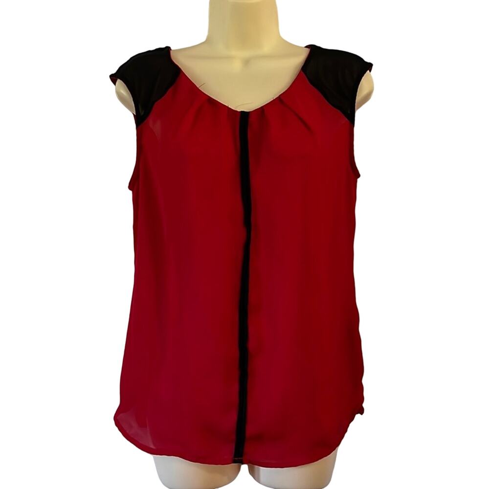 Worthington Red & Black Sleeveless Blouse Woman Medium Office Dressy
